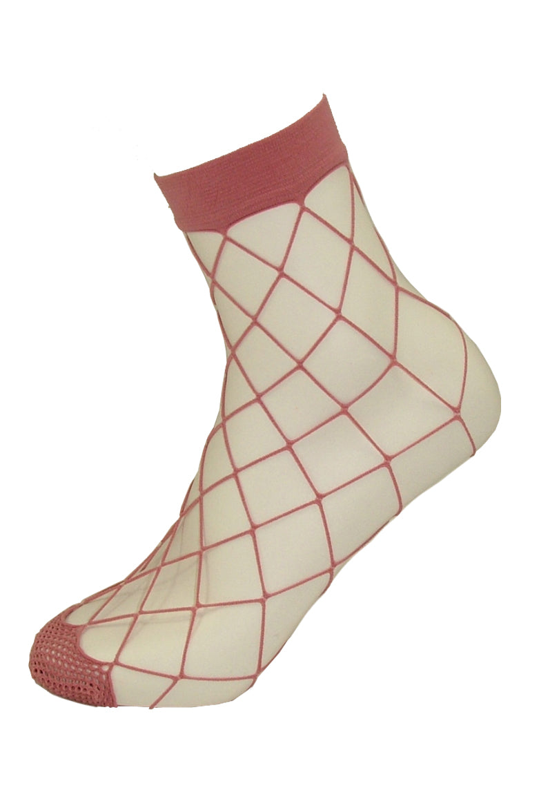 Omero Claire - pale pink wide fishnet ankle socks