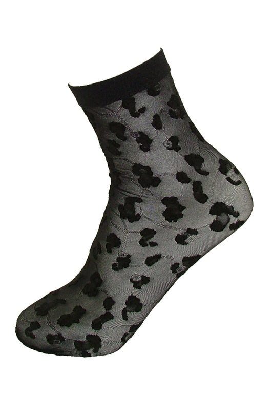 Omero Zuri Calzino - Sheer fashion ankle socks with a woven leopard print style pattern and plain cuff.