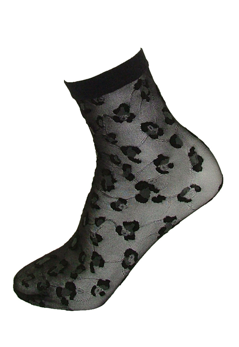 Omero Zuri Calzino - Sheer fashion ankle socks with a woven leopard print style pattern and plain cuff.