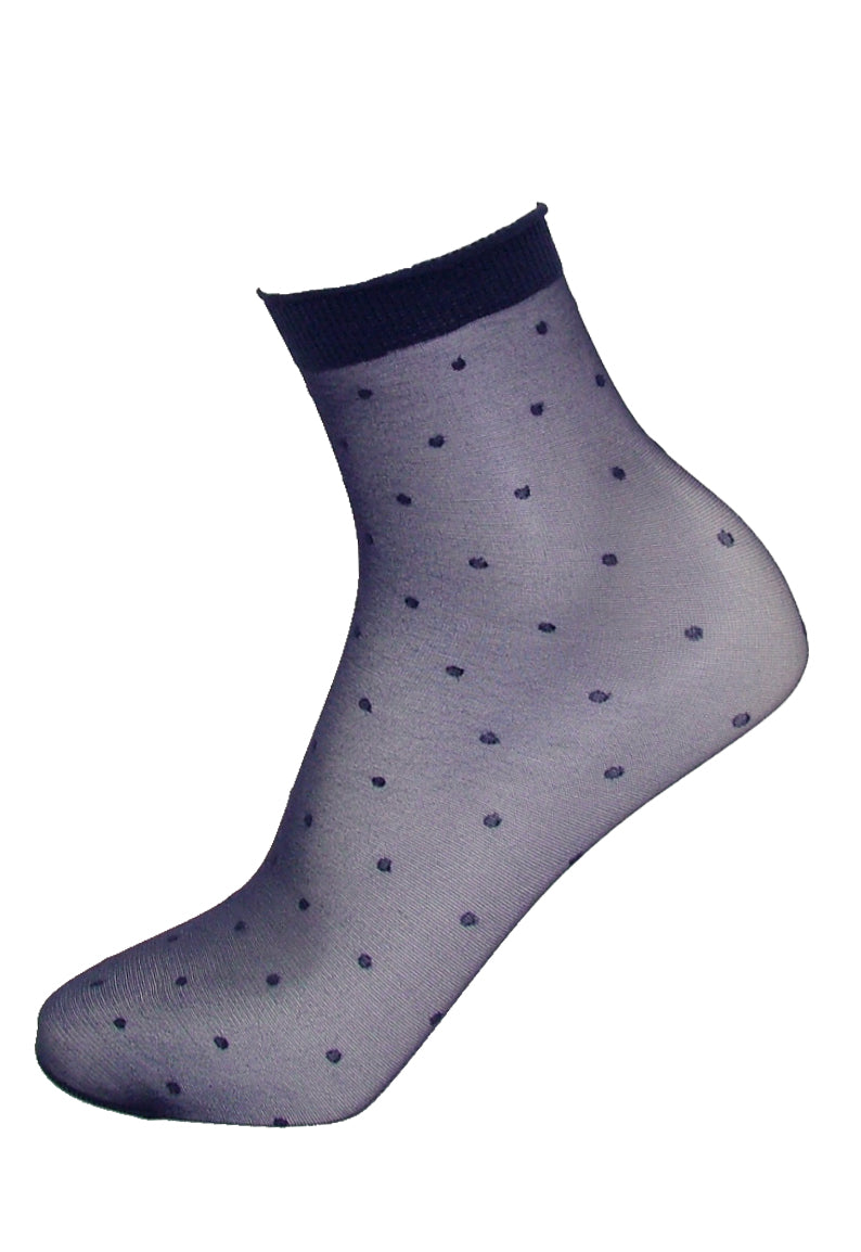 Omsa 3530 Addict Calzino - sheer navy fashion ankle socks with polka dot spot pattern.