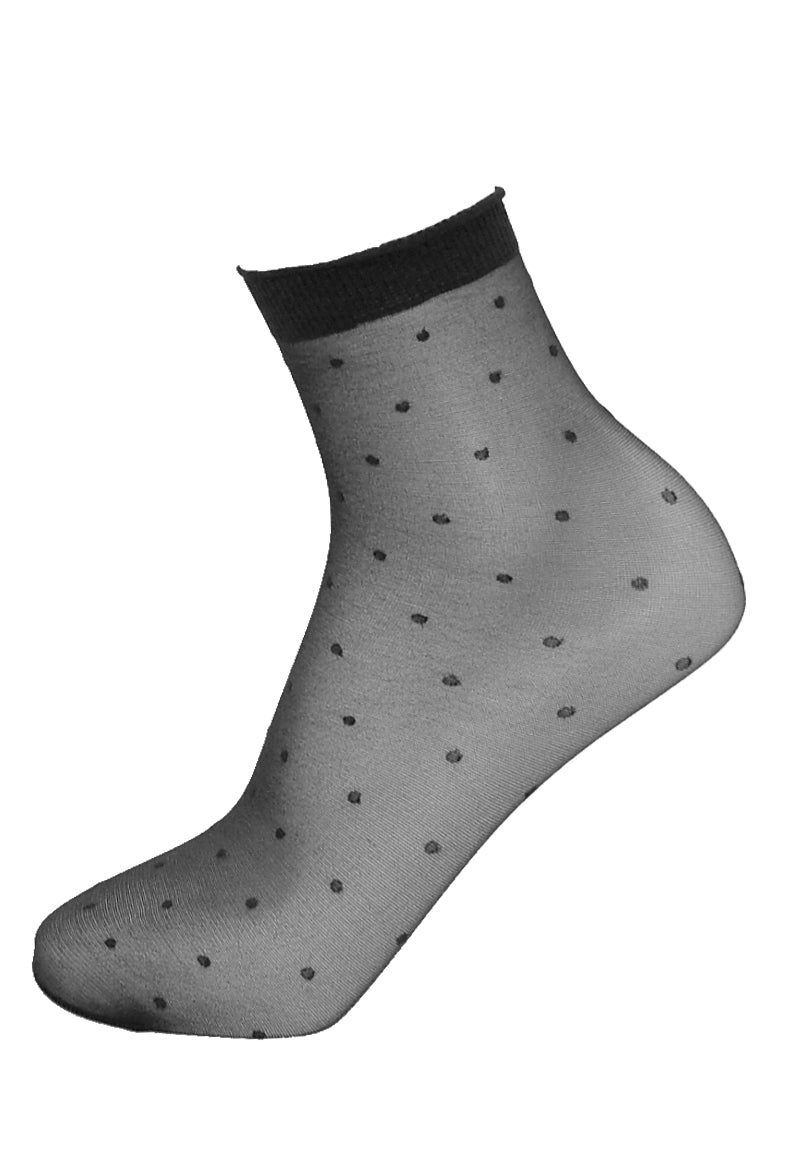 Omsa 3530 Addict Calzino - sheer black fashion ankle socks with polka dot spot pattern.