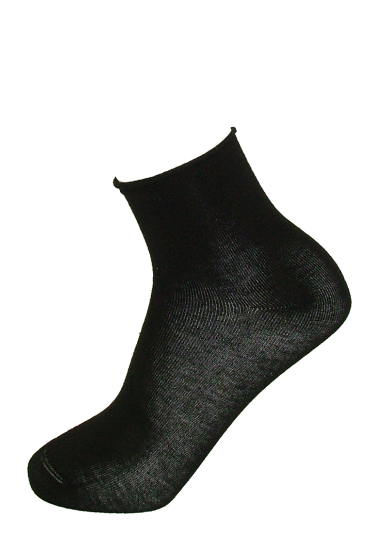 Omsa Taglio Al Vivo - black quarter high soft cotton socks with roll top cuff