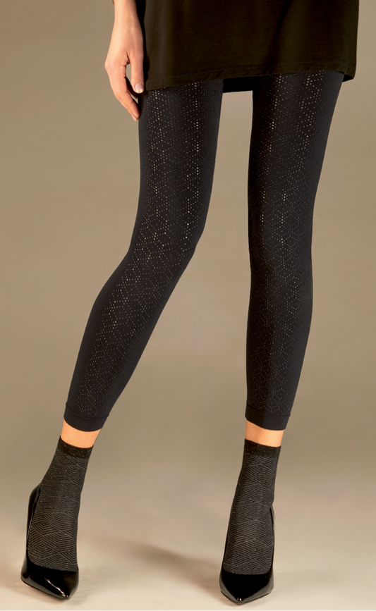 Omsa Dí©cor Pantacollant - black thermal fashion leggings with a subtle black dotted geometric print