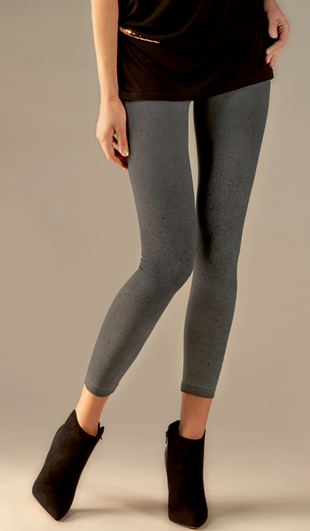Omsa Glitter Pantacollant - grey thermal fashion leggings with a sparkly speckled print on the front 