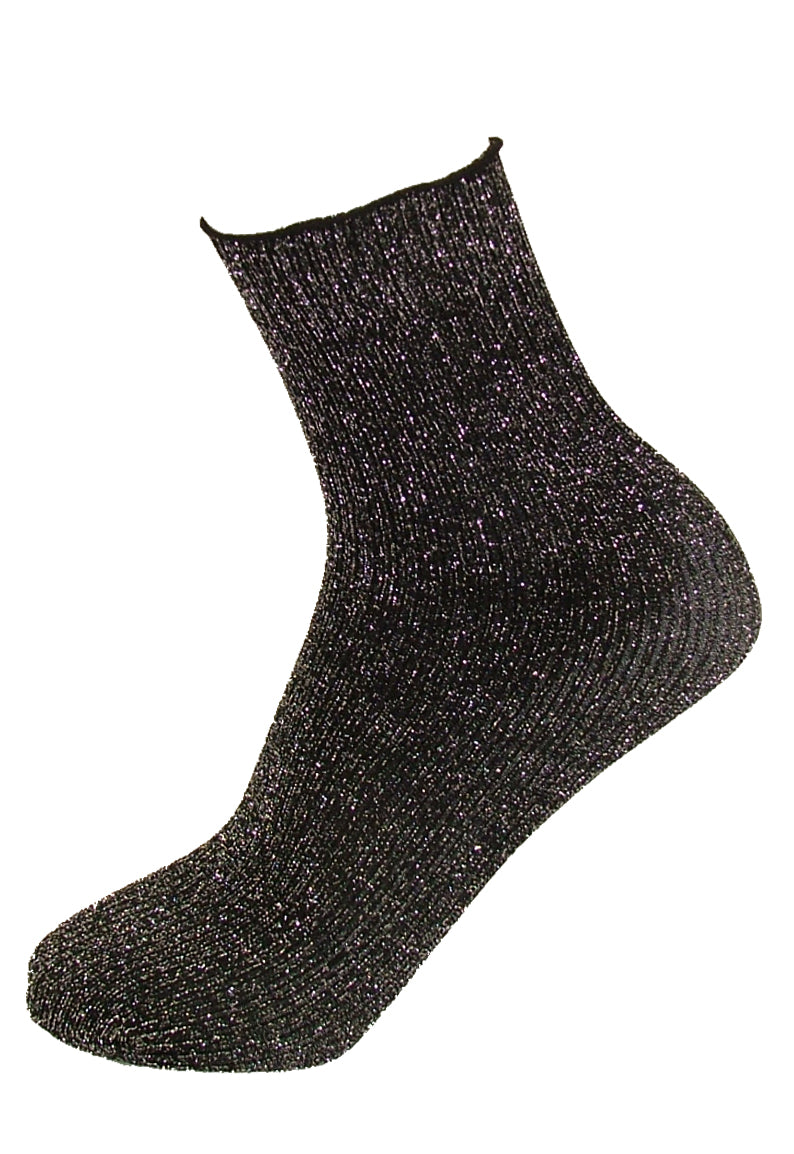 Omsa Special Calzino - black ribbed fashion ankle socks with sparkly glitter silver metallic lam̩