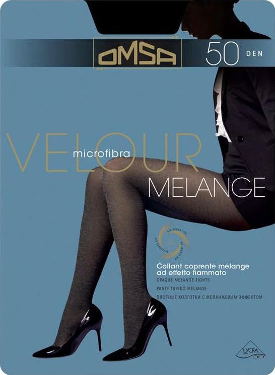 Omsa Velour Melange Collant - 50 denier soft matte opaque tights with a fleck, available in black, brown, beige and grey