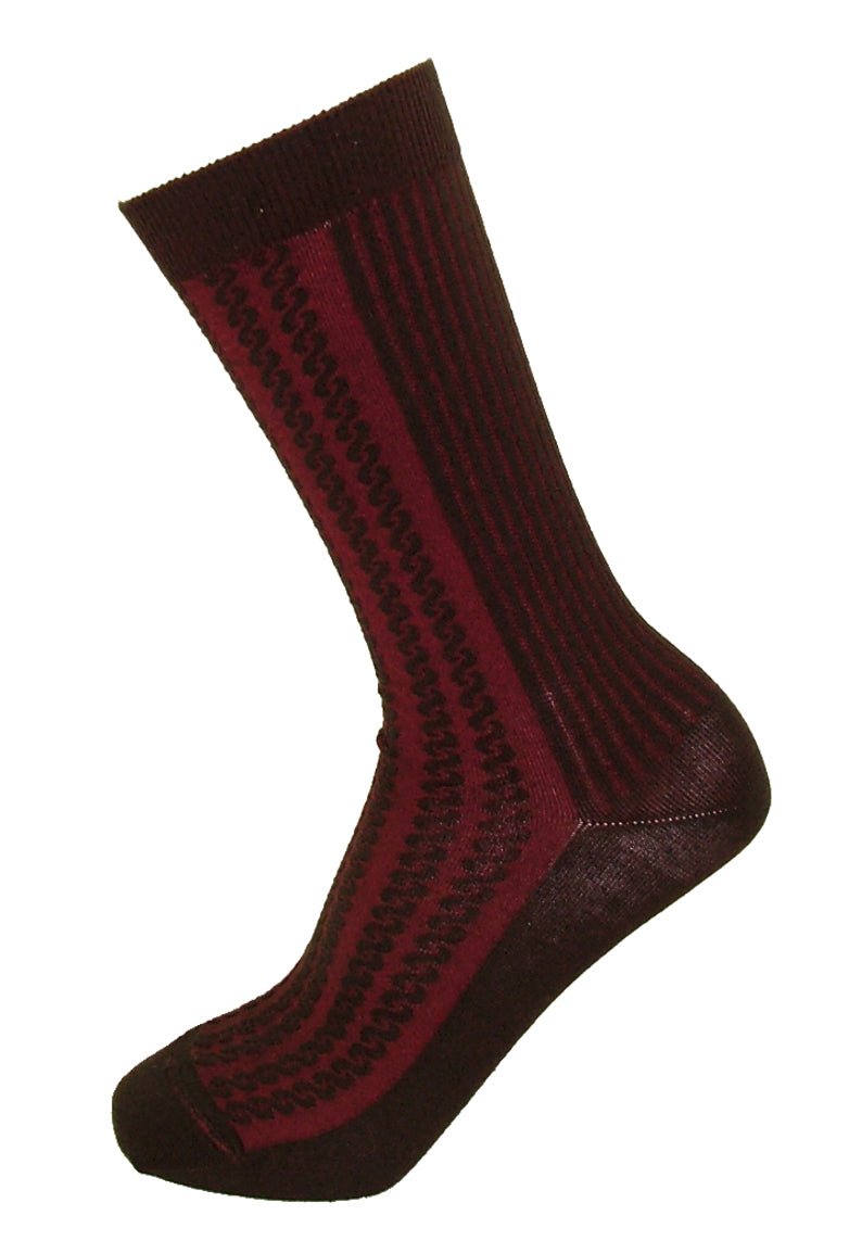 Omsa Want Calzino - Brown and wine ribbed cotton mix ankle socks with a cable knit effect pattern.