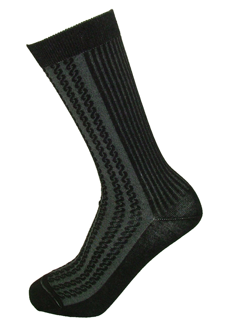 Omsa Want Calzino - Black and grey ribbed cotton mix ankle socks with a cable knit effect pattern.