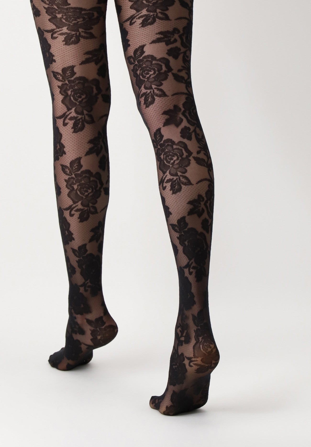 OroblÌ_ All Colors Lace Tights - Black floral lace style fashion tights with a deep comfort waistband.