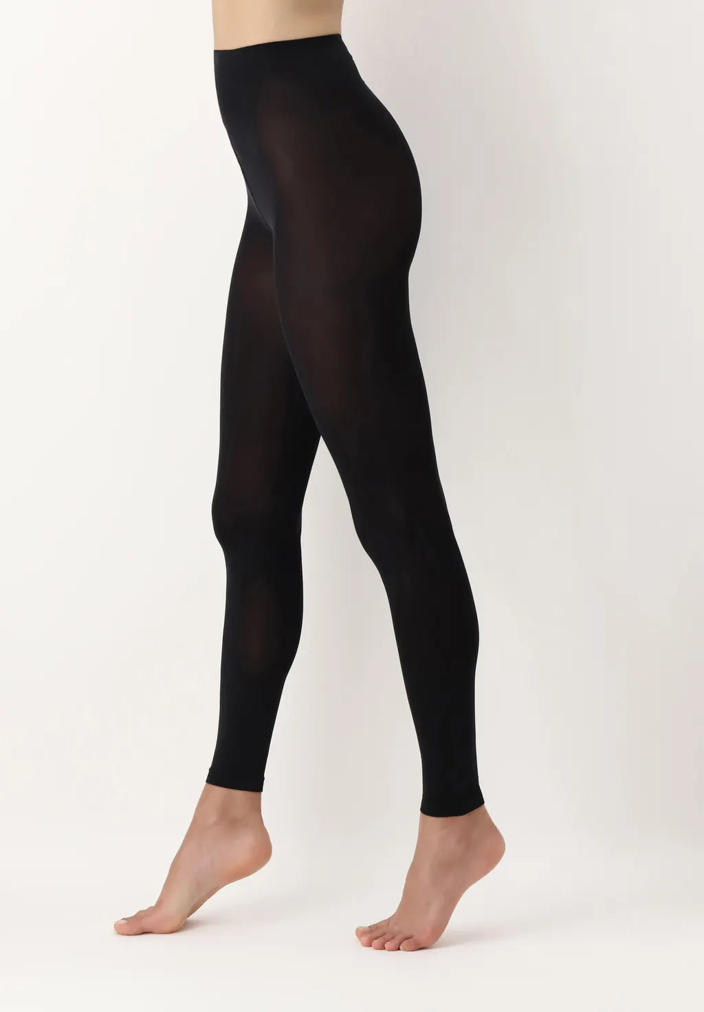 OroblÌ_ All Colors Leggings - Black soft matte opaque footless tights with deep comfort waist band, flat seams and gusset.