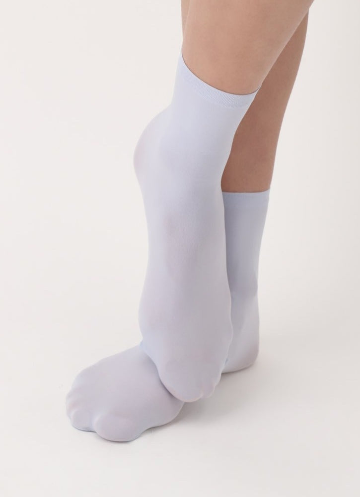 OroblÌ_ All Colors Sock - Soft plain pale pastel blue (crystal) opaque ankle tube socks with plain cuff.