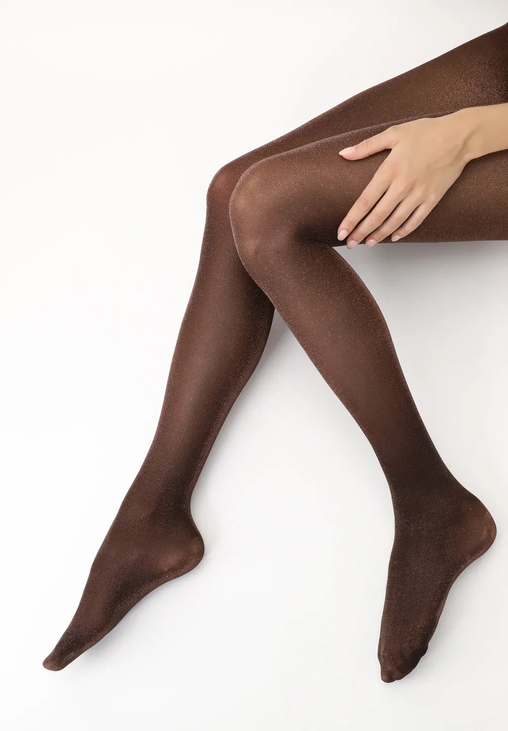 OroblÌ_ Diamonds Tights - Black semi opaque lam̩ tights with bronze sparkly metallic yarn woven throughout, perfect for party season.