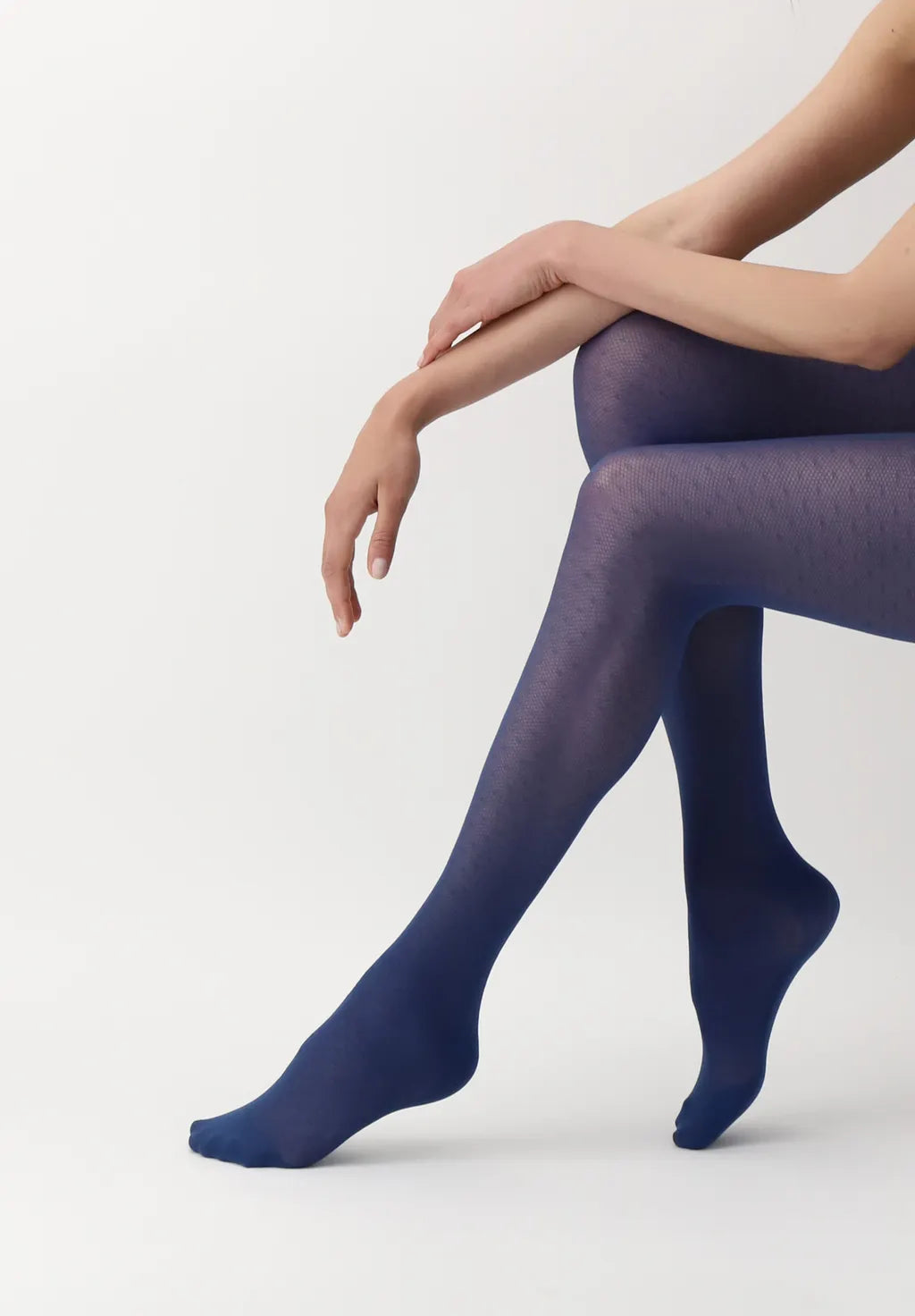 OroblÌ_ Eco Sneaker Tights - Dark Blue (marine) micro mesh recycled tights with a polka dot spot pattern