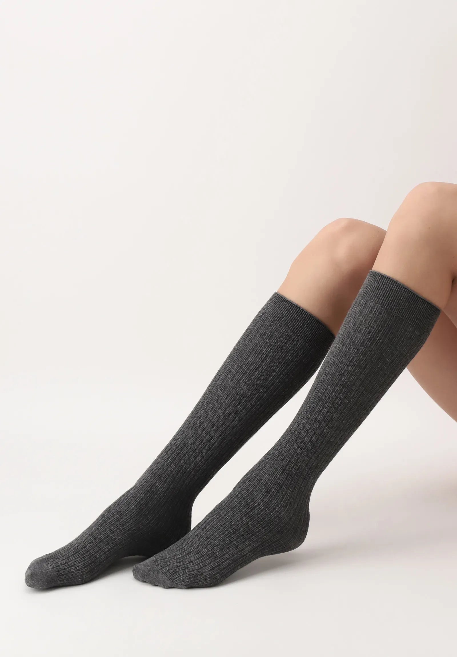 OroblÌ_ Soft Rib Knee-High - Ultra soft and warm thermal ribbed knitted knee length tube socks in grey.