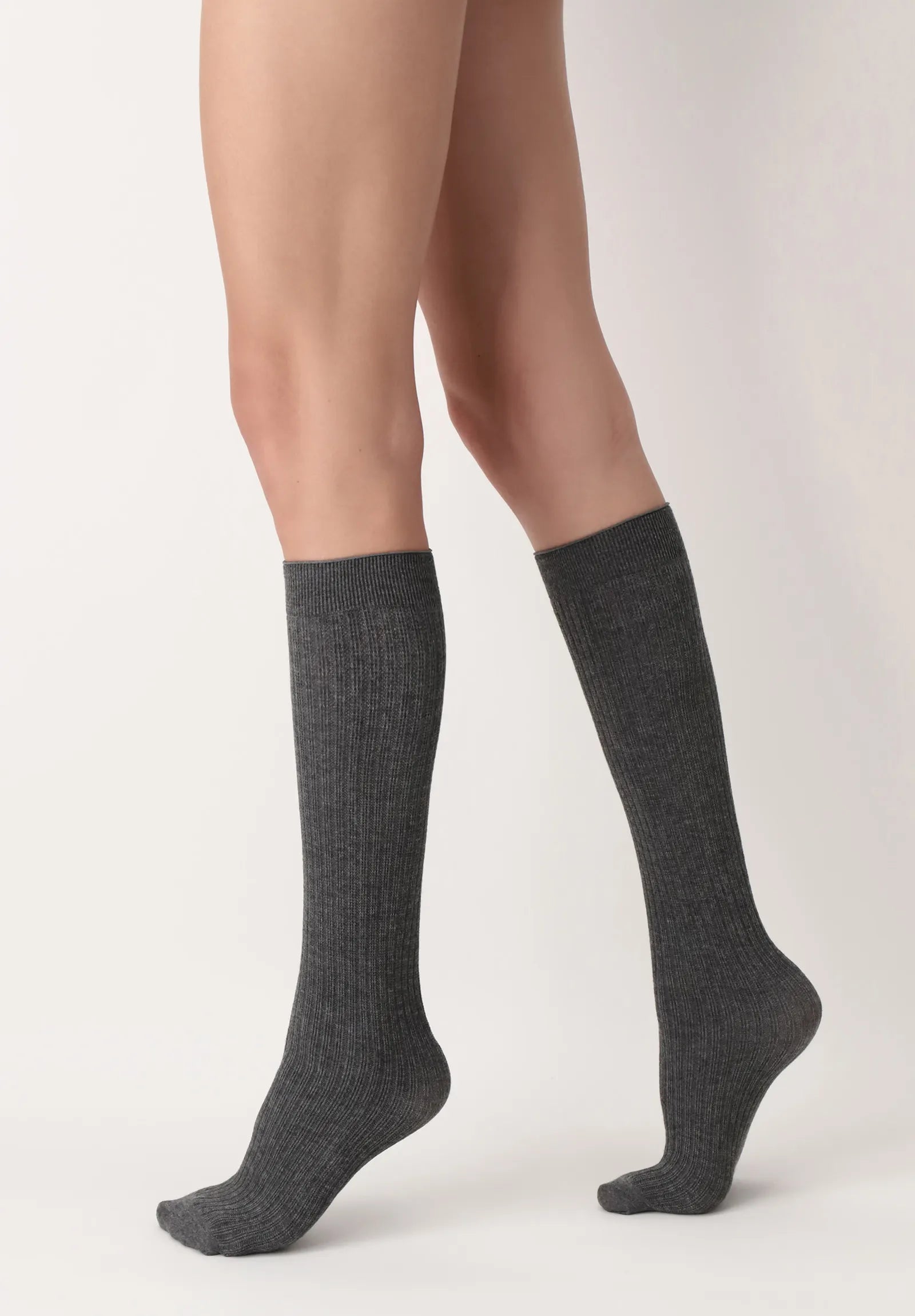 OroblÌ_ Soft Rib Knee-High - Ultra soft and warm thermal ribbed knitted knee length tube socks in grey.