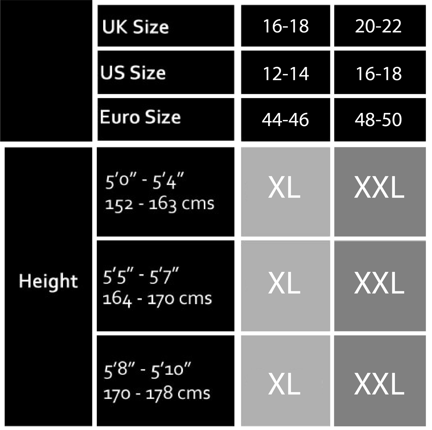 Pamela Mann - Size Chart