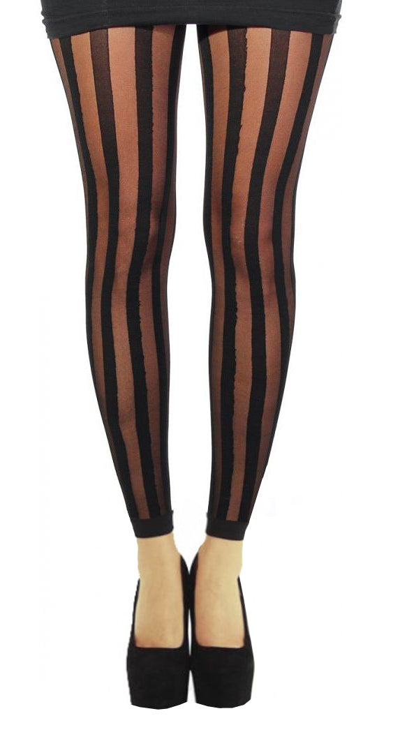 Pamela Mann Solid Stripe Footless Tights - black vertical striped leggings