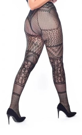 Pamela Mann Panelled Lace Fishnet Tights - Black