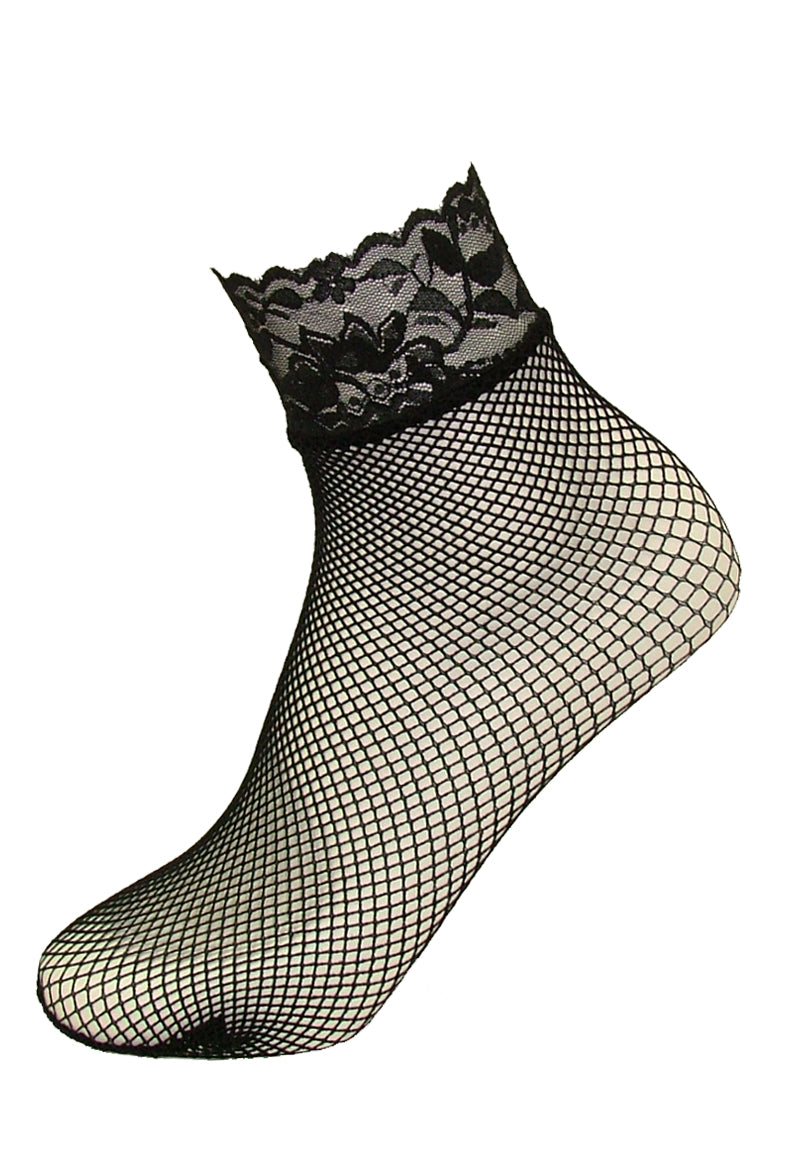 Pamela Mann - black lace trim cuff fishnet ankle socks