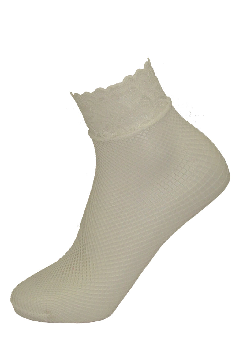 Pamela Mann - white lace trim cuff fishnet ankle socks