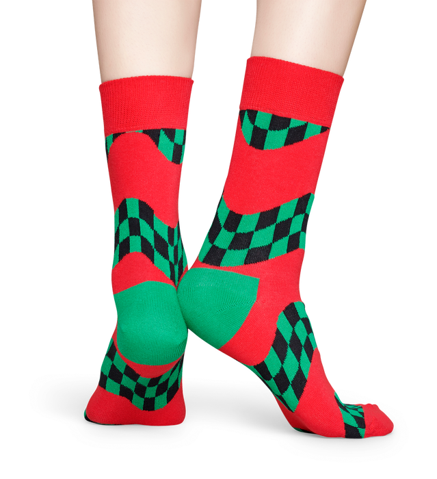 Happy Socks RAC01-4300 Race Socks - women's ed cotton mix socks with green and black wavy checkered striped pattern.