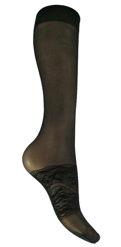 Omsa 3159 Secret Gambaletto - black fashion knee-high with lace band on foot