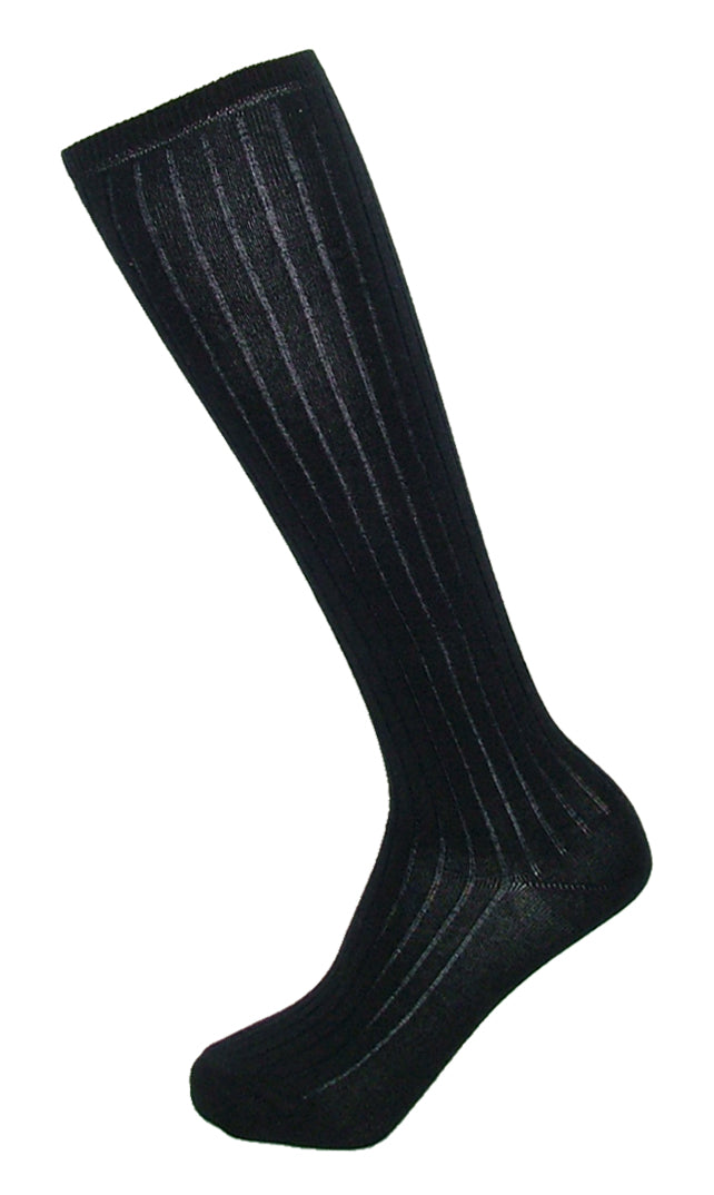 Silvia Grandi Holly Gambaletto - Soft dark navy blue cotton knee-high socks with a pinstripe rib, plain sole, flat toe seams, shaped heel and a red heart on the ball of the foot.