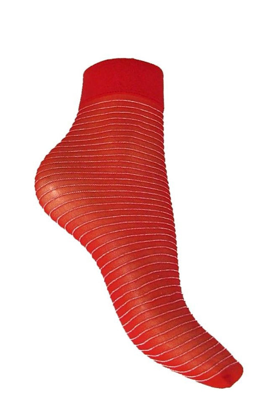 Omsa 3013 Sicily Calzino - Sheer red fashion ankle socks with thin white horizontal stripes