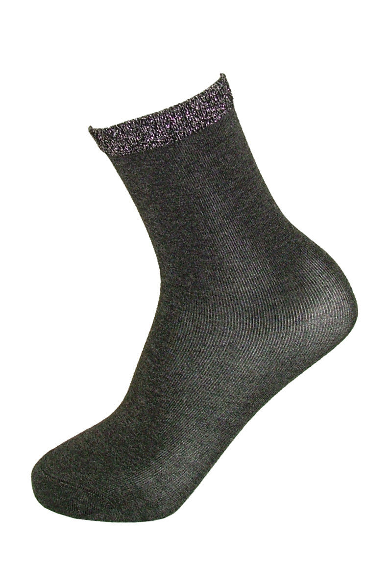 SiSi 1679 Binomio Calzino - grey viscose fashion ankle socks with a silver glitter lam̩ cuff