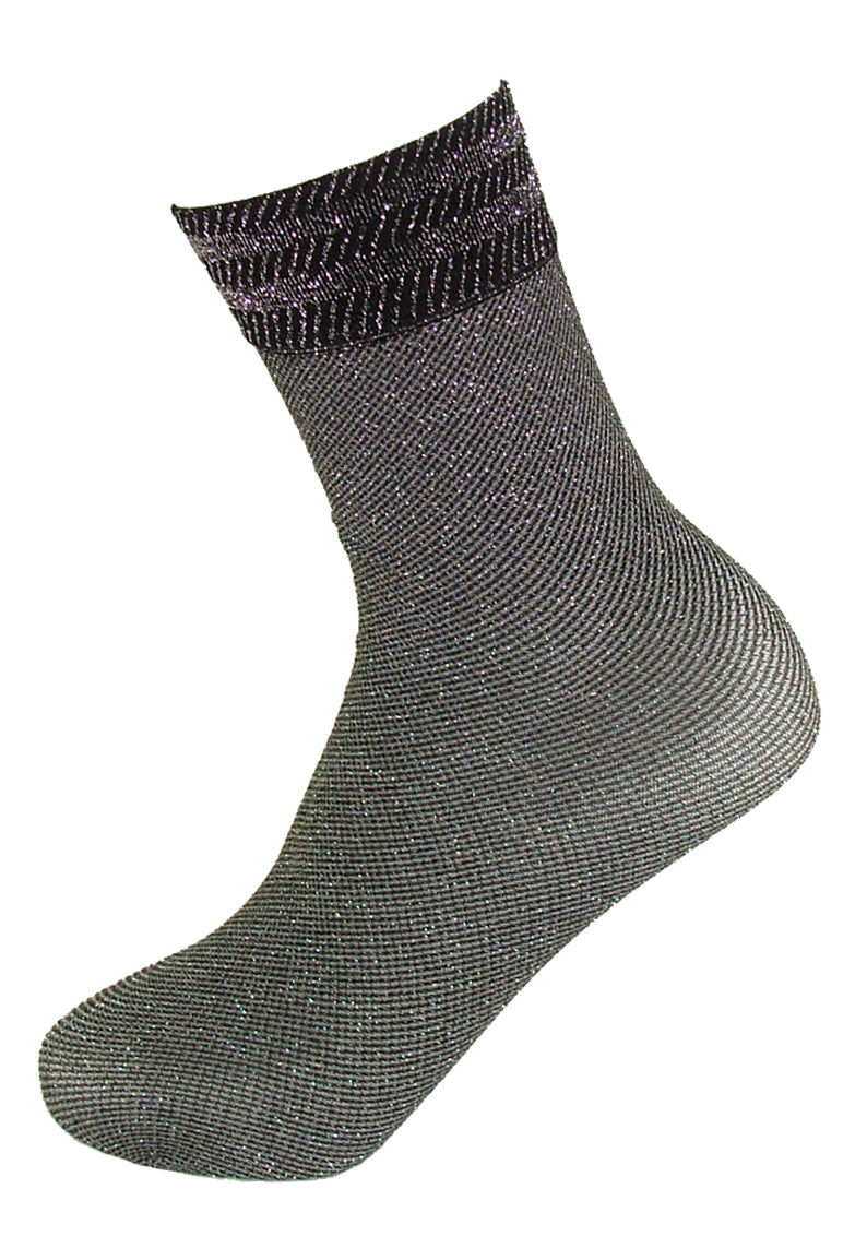 SiSi 1628 Easy Calzino - sparkly glitter lurex fashion socks with sports stripe cuff