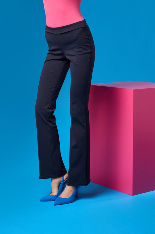 SiSi Passpartout Leggings - Soft stretched cotton mix high waisted trouser leggings (treggings) that are flared at the bottom. Available in black and navy.
