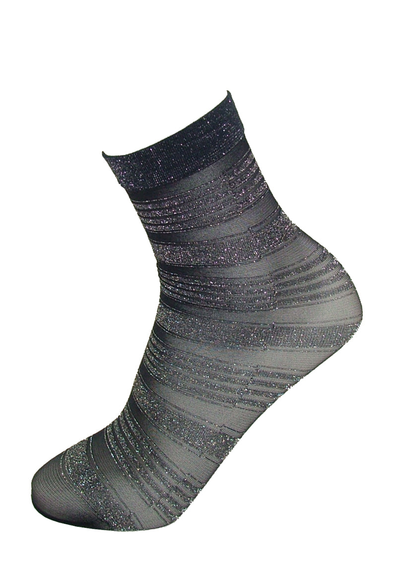 SiSi 1632 Righe Calzino - navy fashion ankle socks with sparkly silver glitter lurex stripes