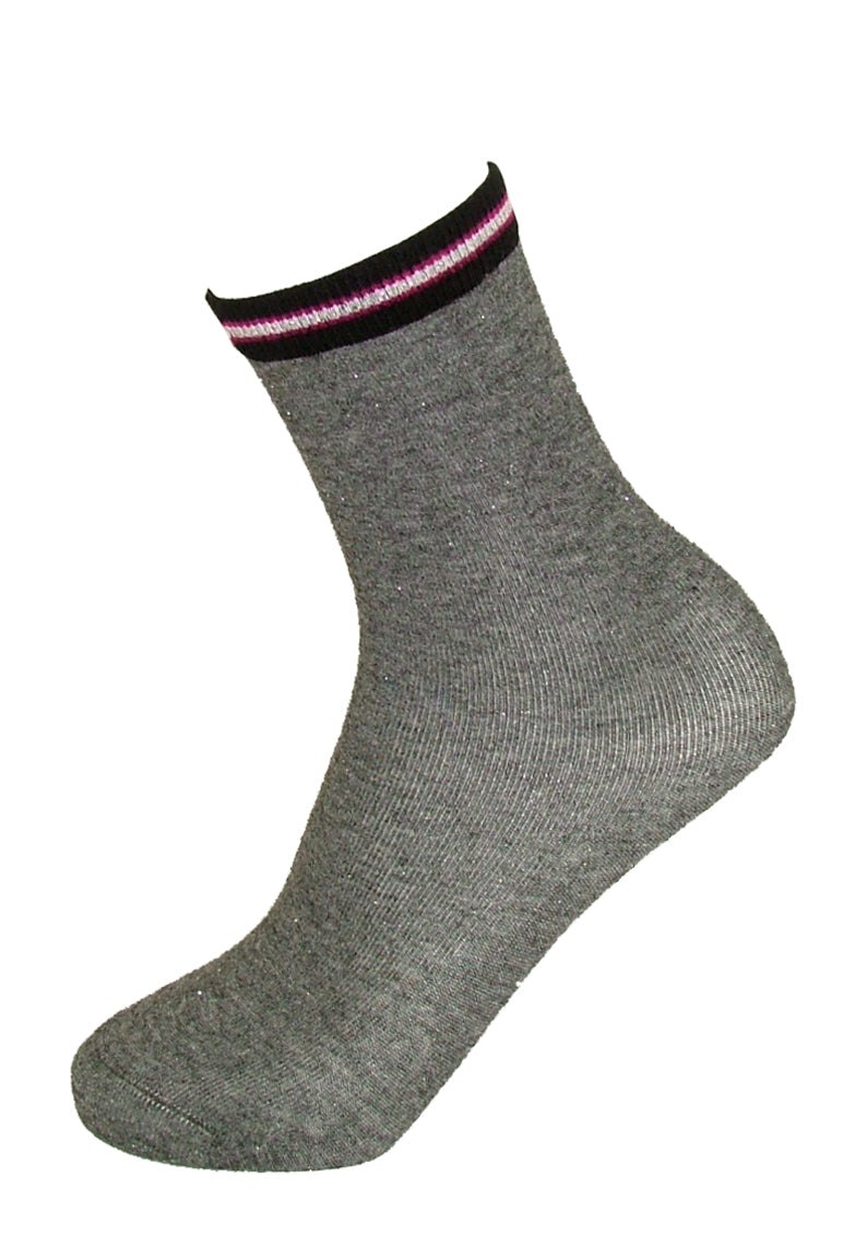 SiSi 1625 Starlet Calzino - grey ankle socks with silver glitter lurex and sports stripe cuff