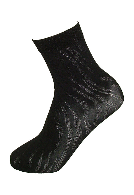 SiSi 1630 Zebrato Calzino - black fashion ankle socks with zebra animal print pattern and glitter lam̩ cuff