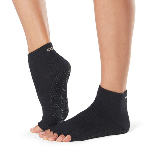 ToeSox Ankle Half Toe Socks - black open toe/toeless ankle socks with grip sole, ideal for pilates and yoga