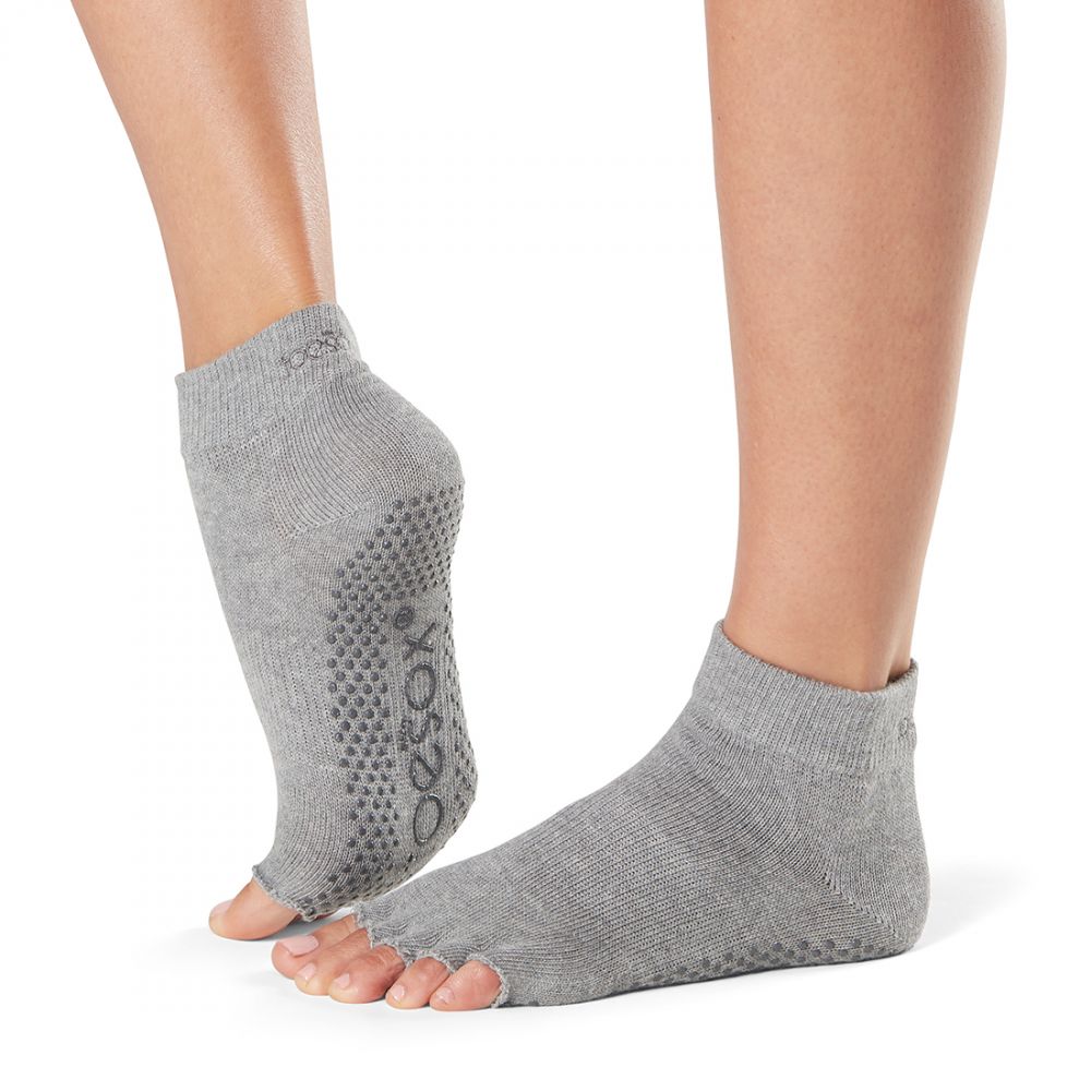 ToeSox Ankle Half Toe Socks - heather grey open toe/toeless ankle socks with grip sole, ideal for pilates and yoga