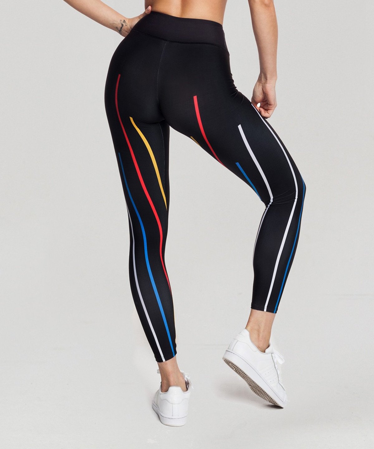 Carpatree Stardust Classic Leggings - black activewear sports leggings with multi coloured stripes print