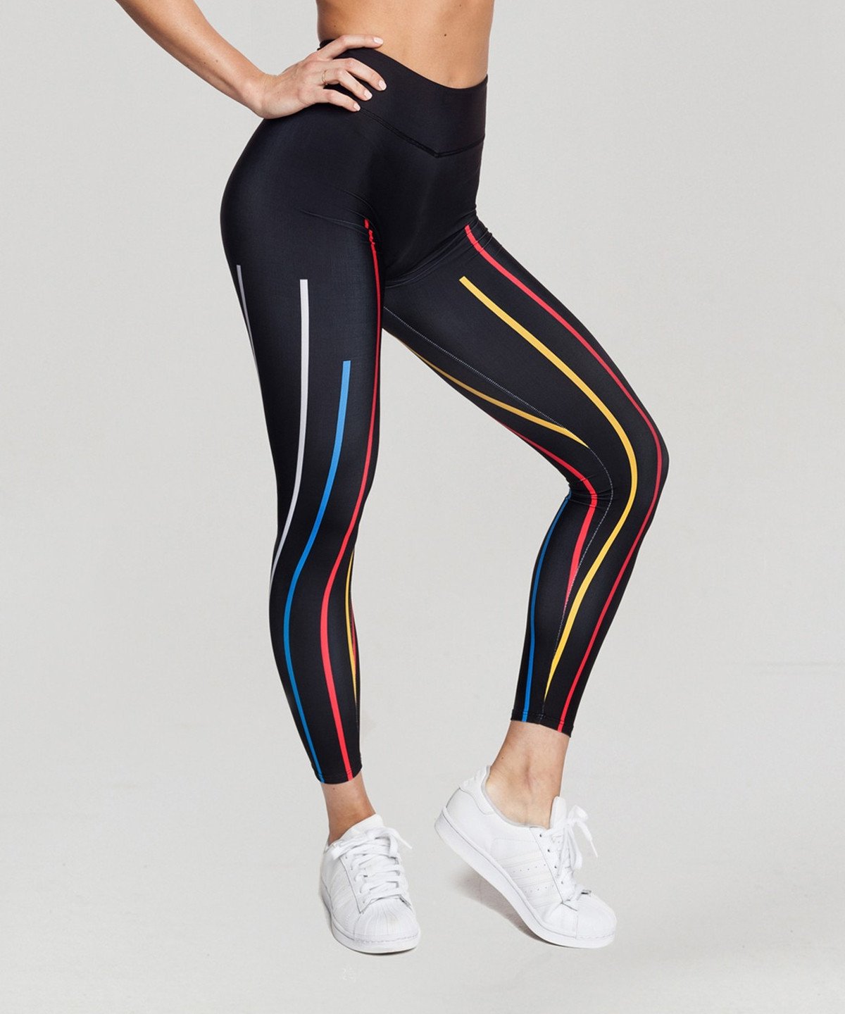 Carpatree Stardust Classic Leggings - black activewear sports leggings with multi coloured stripes print