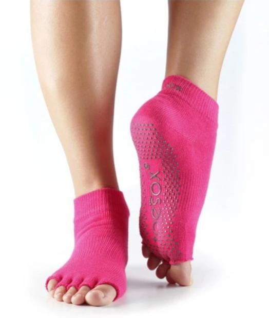 ToeSox Ankle Half Toe Socks - pink open toe/toeless ankle socks with grip sole, ideal for pilates and yoga