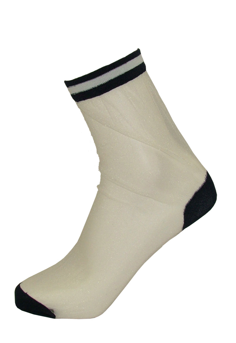 Trasparenze Camellia Calzino - sheer white voile fashion ankle socks with a navy and white sports stripe cuff