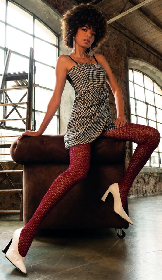 Trasparenze Laughter Collant - maroon wine crochet style netted fashion tights.