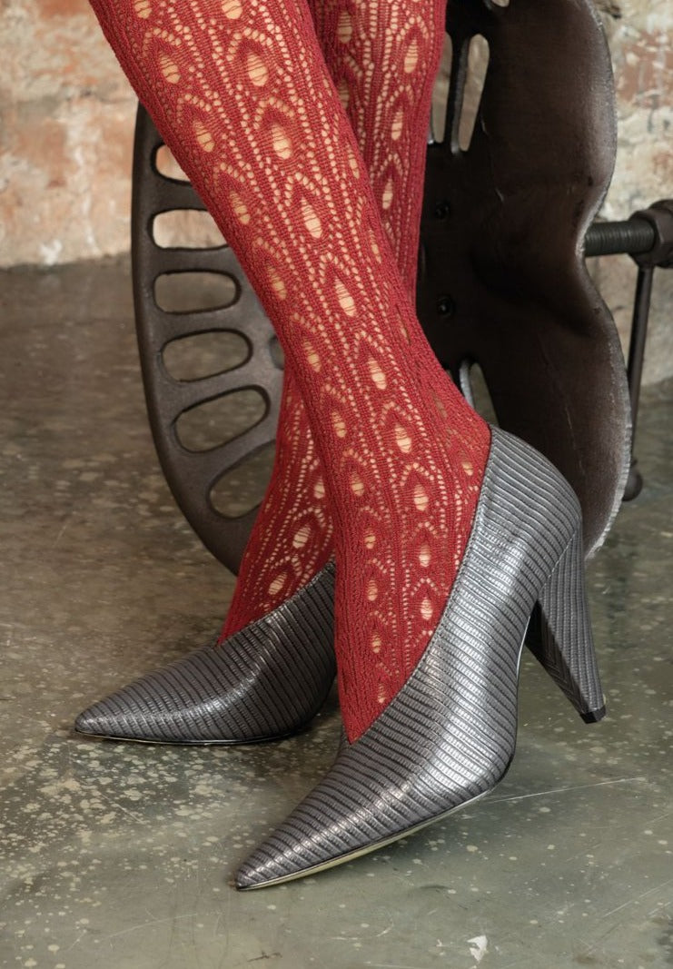Trasparenze Persuasion Collant - Dark red soft crochet style knitted cotton fashion tights.