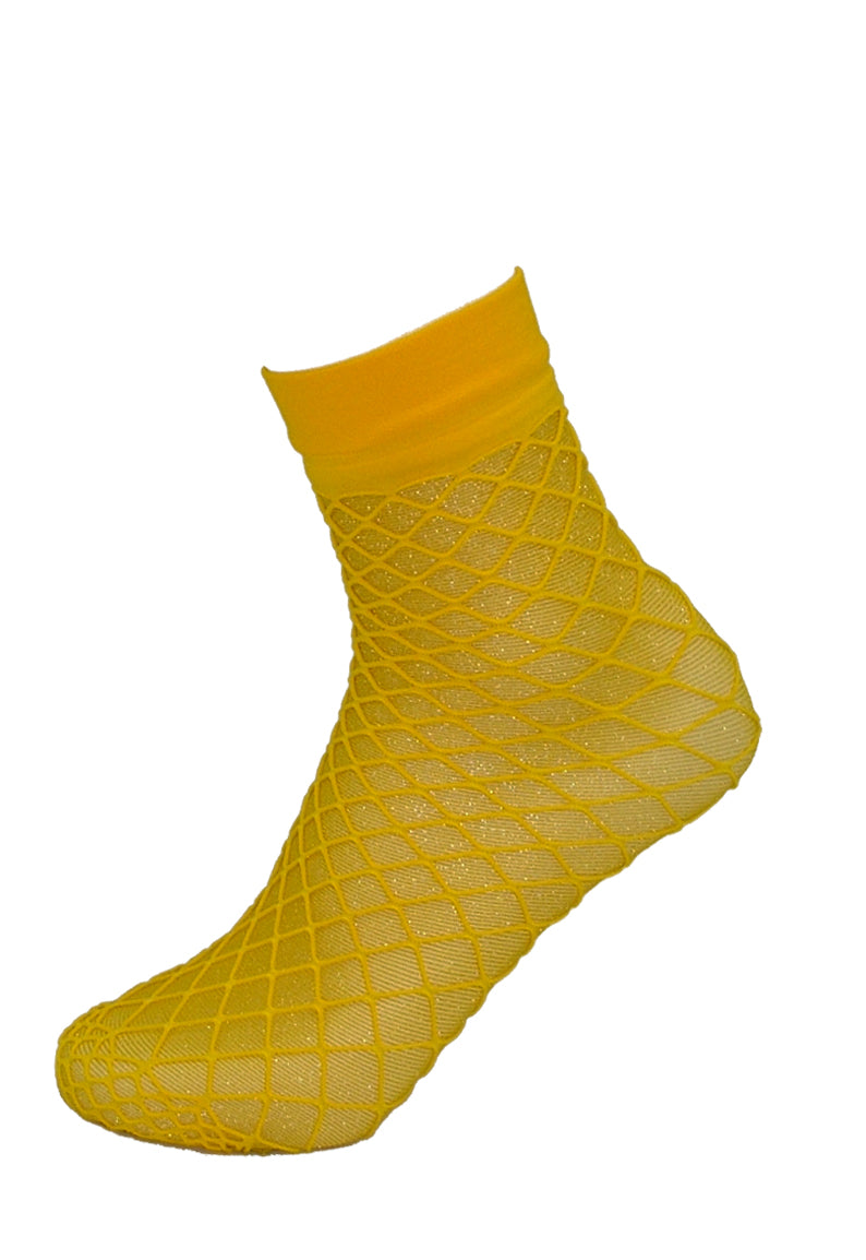 Trasparenze Snapdragon Calzino - mustard yellow enclosed fishnet fashion ankle socks with gold lam̩