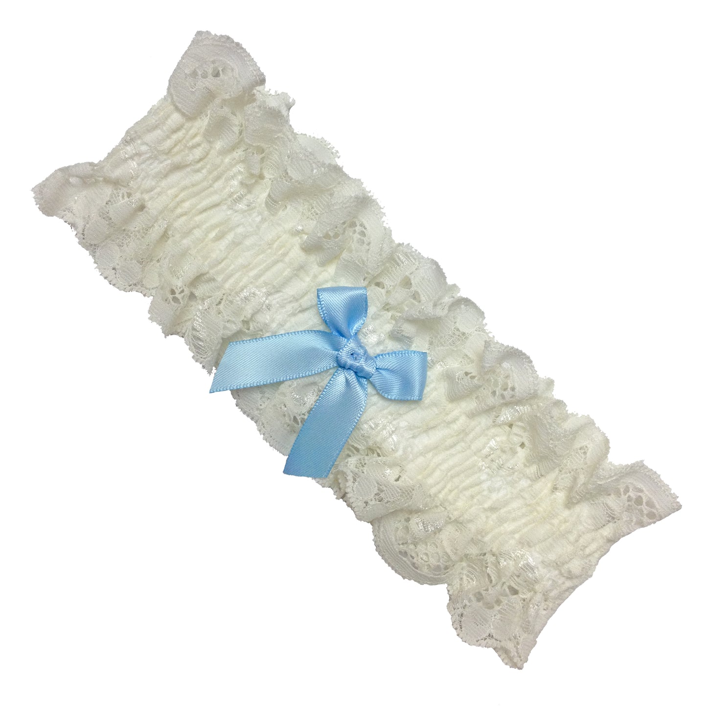 Trasparenze Sposa - white lace leg garter in with a pale blue bow