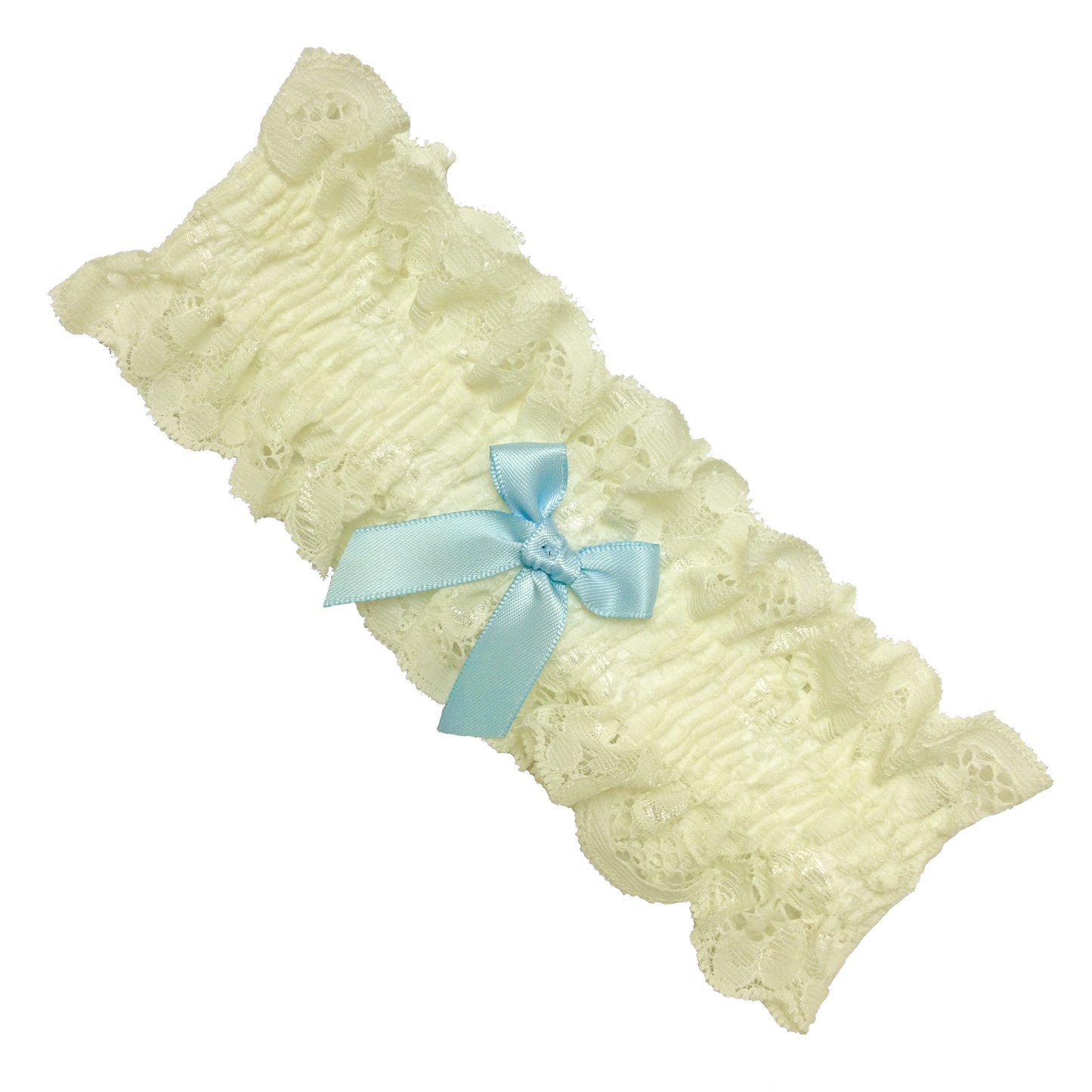 Trasparenze Sposa - ivory lace leg garter in with a pale blue bow