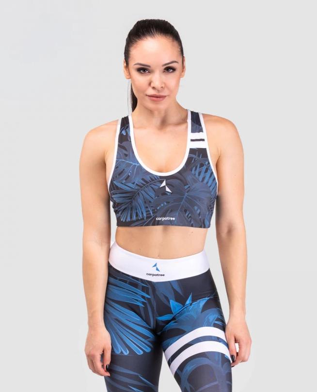 Carpatree Tropical Classic Bra - blue leaf print activewear sports cropped top
