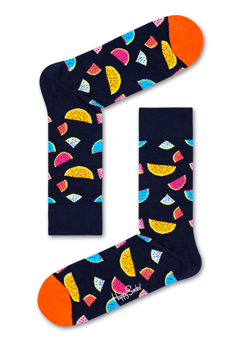 Happy Socks WAT01-6500 Watermelon Sock - navy cotton ankle socks with multicoloured watermelon slices