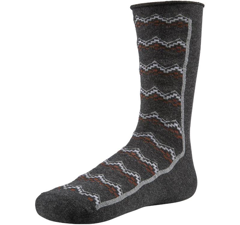 Ysabel Mora - 12662 Zig-Zag Socks - dark grey no cuff socks with rust orange, light grey and silver zig zag stripe pattern