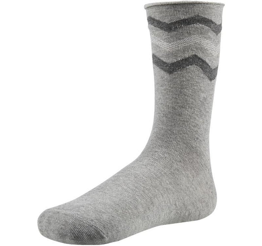 Ysabel Mora - 12662 Zig-Zag Socks - light grey no cuff socks with grey and silver zig zag stripe top