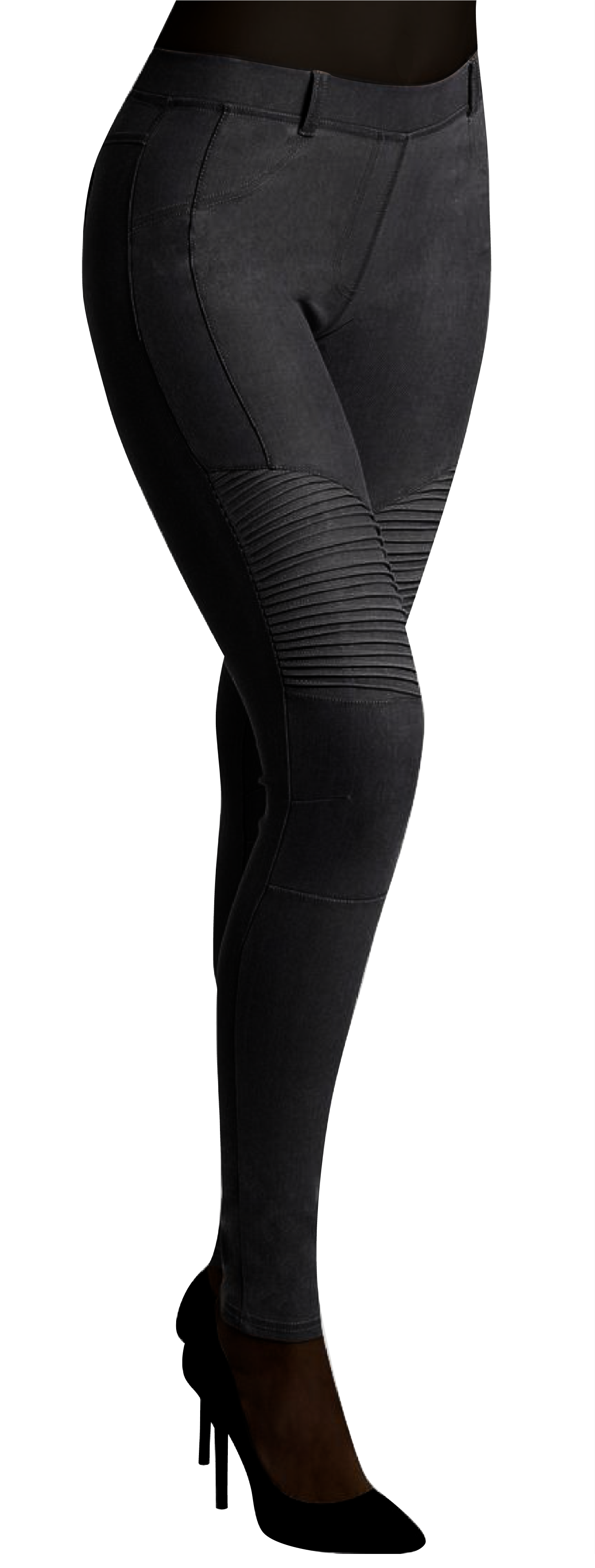 Ysabel Mora 70238 Biker Style Jeggings - black denim cotton stretch jean leggings with ribbed panelling at the knee.